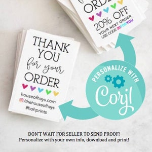 EDIT YOURSELF Thank You for Your Order | Coupon Social Media Cards | 3.5x2 business cards