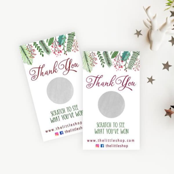 PRE DESIGNED Christmas Theme Scratch Off Tickets | Scratch and Win Cards | Small Business Packaging Supplies | 3.5x2 Inches