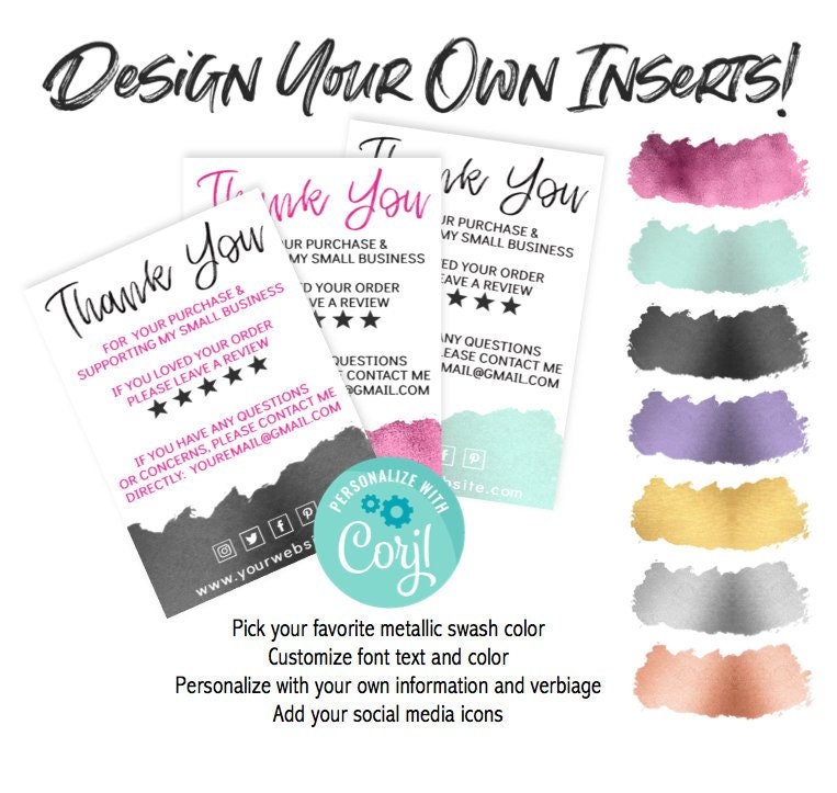 Create Your Own Inserts Small Business Thank You Insert Cards Packaging  Small Shop Marketing 4x6 Inches 