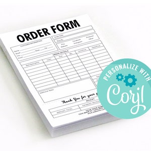 Könnte beinhalten: Ein schwarz-weißes Bestellformular mit dem Text "ORDER FORM" oben. Das Formular enthält Abschnitte für Kundeninformationen, Bestelldetails und zusätzliche Notizen. Das Formular enthält auch einen Empfangs-Abschnitt mit dem Text "Thank You for your business".