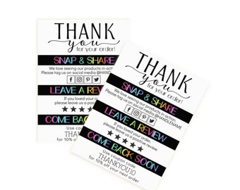 Premium Etsy Shop Thank You For Your Order Insert Cards | Packaging | Shipping | 3x4 Inches