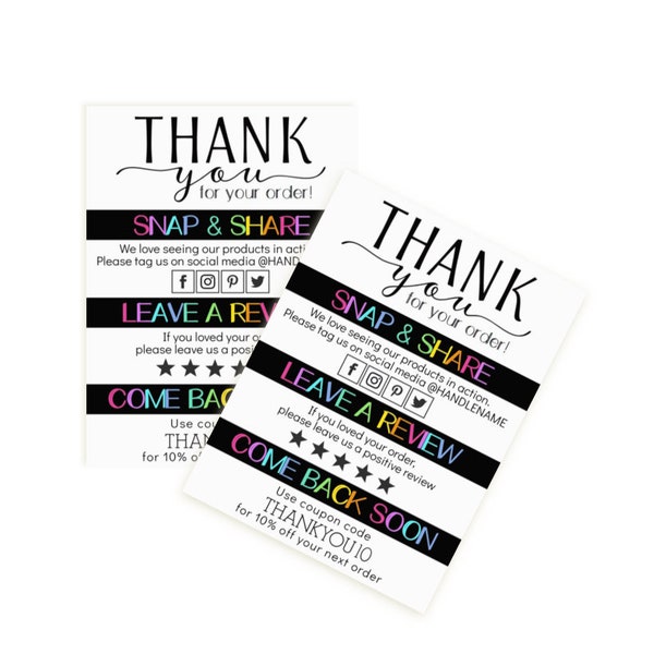 Small Business Thank You Insert Cards | Packaging | Editable DIY | 3x4 Inches