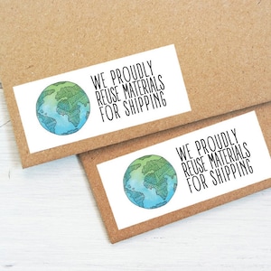 We Proudly Reuse Small Shop Packaging Stickers Recycle 2x1 Inches 40  Stickers per Page RR1 