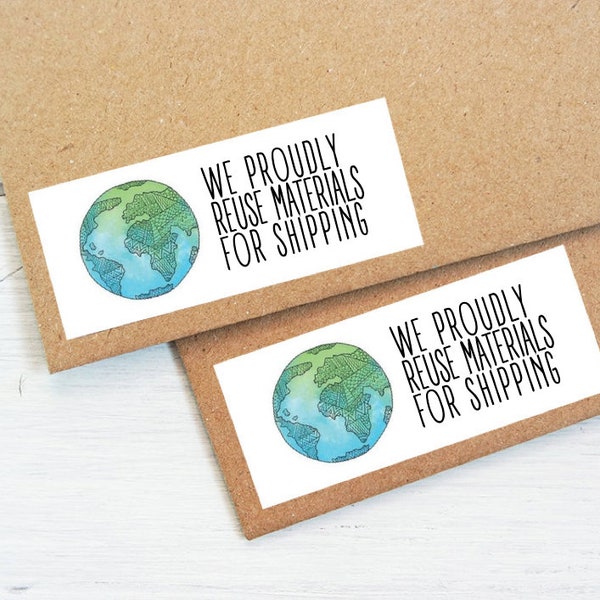 We Proudly Reuse | Small Shop Packaging Stickers | Recycle |  2x1 inches - 40 stickers per page | RR1
