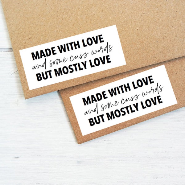 Made with Love and Cuss Words | Fun Packaging Ideas | 40 stickers per page - 2x1 inch stickers | MWLF1