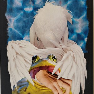 Original Handmade Collage Art-White Bird