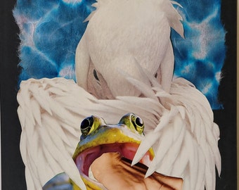 Original Handmade Collage Art-White Bird