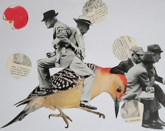 Original Handmade Collage-Bird Bench