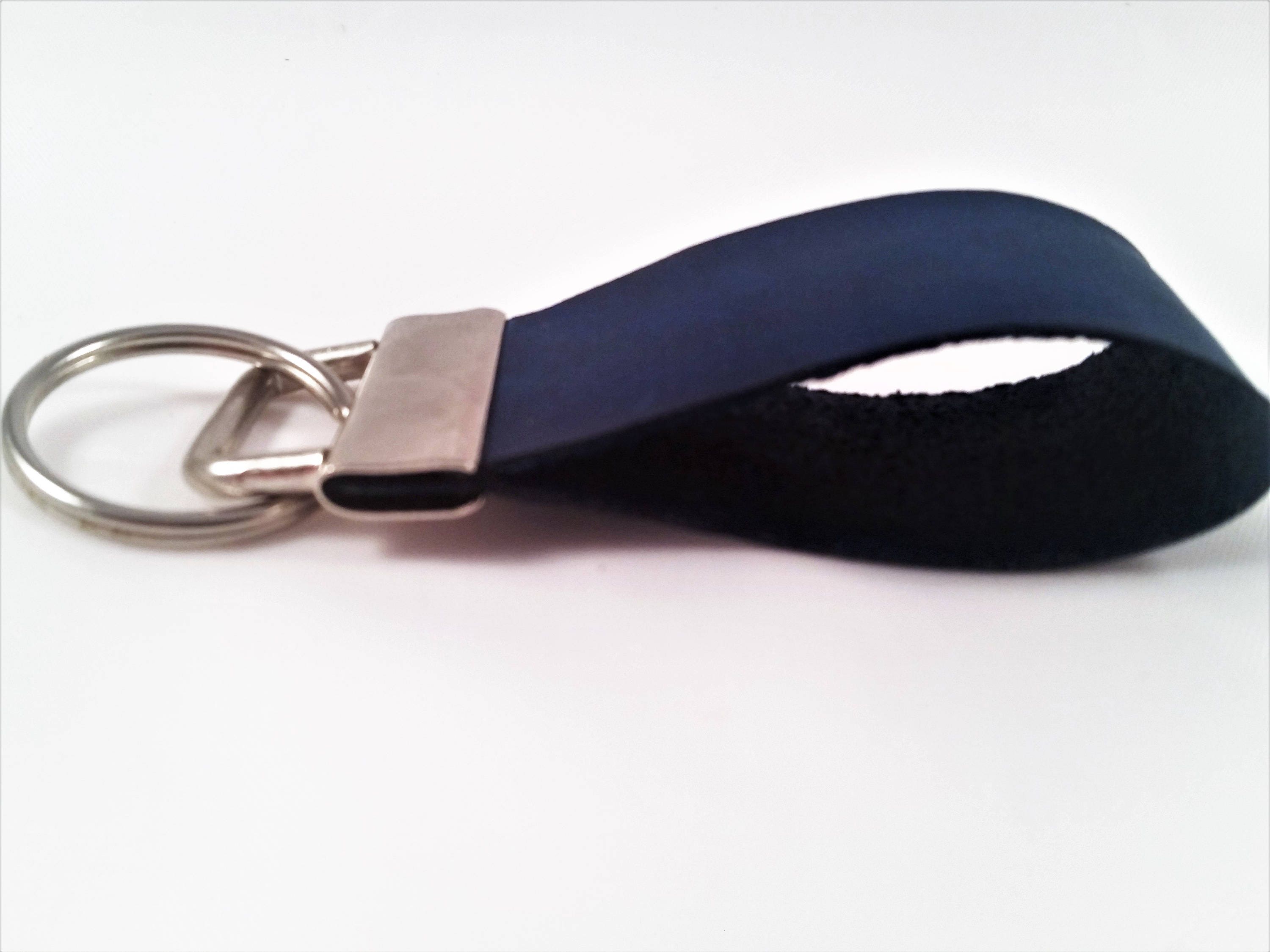 Blue leather keychain leather key fob men's key Etsy