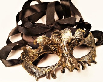 Burlesque Mask - Masquerade Costume - Sexy Leather Mask - Costume Accessory - Black and Gold - Mardi Gras - Fancy Costume - Costume Mask