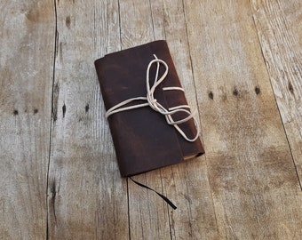 Rustic Leather Journal - Bison Leather Notebook Cover - Refillable Personal Sized - Lined Travelers Journal - Wrap Around Sketchbook - Suede