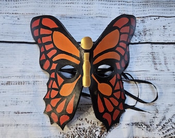 Hand Painted Leather Butterfly Mask - Masquerade Costume