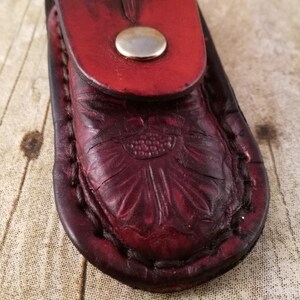 Custom Leather Knife Sheath Knife Belt Pouch Father's Day Gift Bushcraft Gear Custom Color Hand tooled Hand Stitched Gift Him image 5