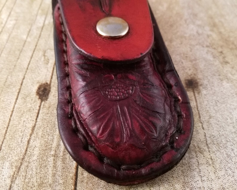 Custom Leather Knife Sheath Knife Belt Pouch Father's Day Gift Bushcraft Gear Custom Color Hand tooled Hand Stitched Gift Him image 5