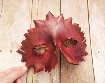 Leaf leather mask made to order- steampunk mask - nature mask - mardi gras mask - cosplay accessories - Halloween mask - pagan mask - unisex