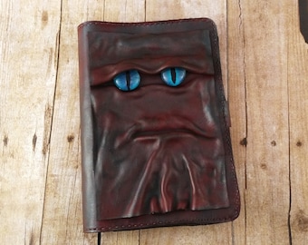 Refillable Journal - Monster Face Journal - Brown Leather Guest Book - Rugged Leather Diary - Unique Blank Journal - Leather Sketchbook