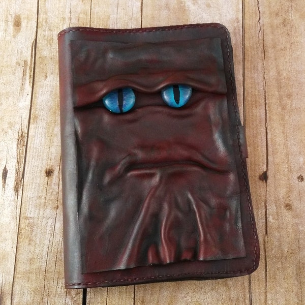 Refillable Journal - Monster Face Journal - Brown Leather Guest Book - Rugged Leather Diary - Unique Blank Journal - Leather Sketchbook