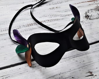 Mardi Gras Leather Mask – Purple, Green & Gold Feather Masquerade