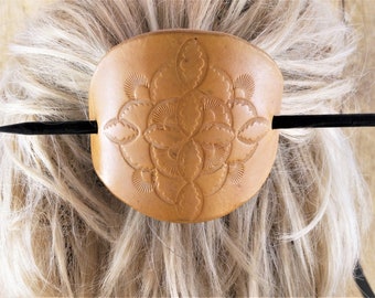 Hand Tooled - Leather Stick Barrette - Fashion Accessories - Designer Accessory - Floral Design - Bun Holder - Custom Color - Gift for her