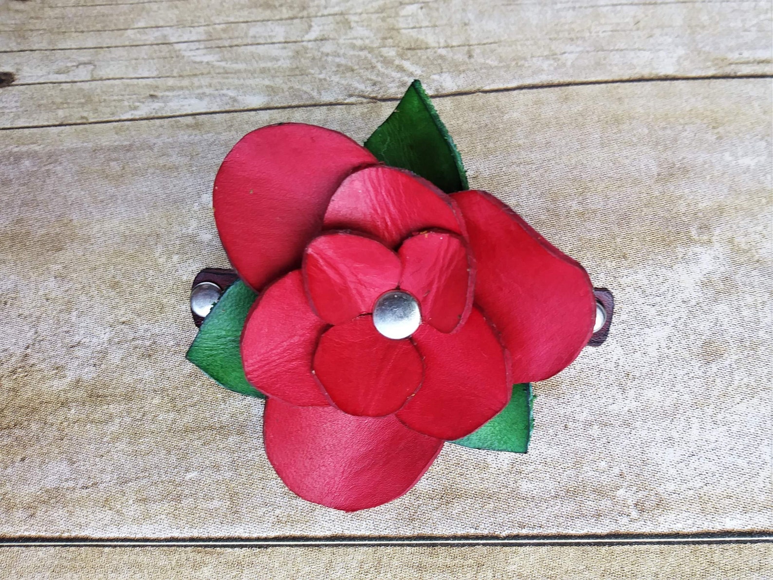 Leather Flower Barrette French Barrette Snap Barrette Etsy