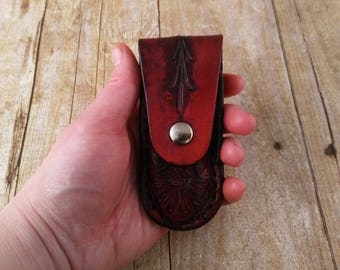 Custom Leather Knife Sheath - Knife Belt Pouch - Father's Day Gift- Bushcraft Gear - Custom Color - Hand tooled - Hand Stitched - Gift Him