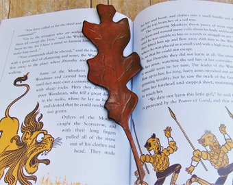 Leather Oak Leaf Bookmark - Hand Painted Autumn Colors