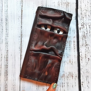 Monster Face Wallet - Chain Bi-Fold Wallet - Custom Leather Biker Wallet - Long Billfold - Custom Leather Card Holder - Regalo para él