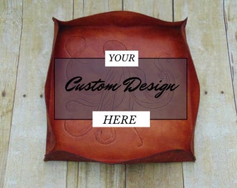 Leather Catch All - Custom Design - Wedding Gift - Gift for Couple - Rustic Decor - Cary All Tray - Key Storage - Wallet Bin - Entryway