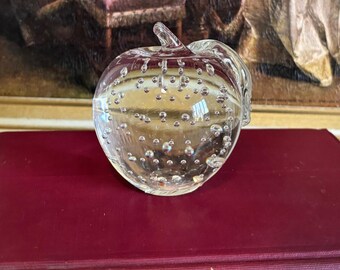 Vintage Clear Glass Apple Paperweight | Controlled Bubble Art Glass | Teacher Gift | MCM Desk Decor