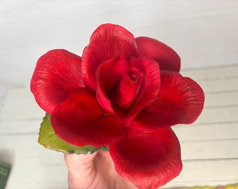 Vintage Napoleon Italy Porcelain Rose | Capodimonte Style Red Flower Figurine | Italian Decor