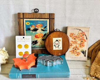 7-Piece Vintage Halloween Vignette | Retro Art & Decor Set | Cottagecore Halloween | Spooky Home Decor | Unique Farmhouse Accent