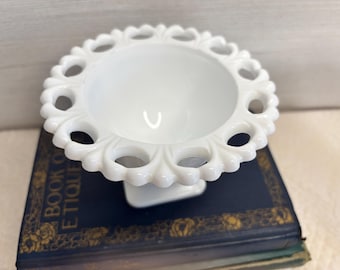 Vintage Milk Glass Compote | Harvest Grape Pedestal Dish | White Glass Candy Bowl | Cottagecore | Farmhouse Centerpiece Decor