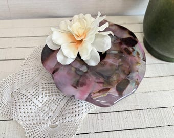 Vintage  Handmade Ceramic and Resin Ikebana Vase | Pink Purple Flower Frog Bowl Decor