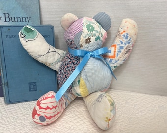 Vintage Patchwork Quilt Teddy Bear | Upcycled Cutter Quilt Plush | Cottagecore Nursery Decor
