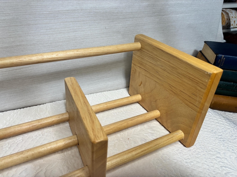 Vintage Expanding Bookcase Shelf | Natural Wood Dowel Slotted Book ...