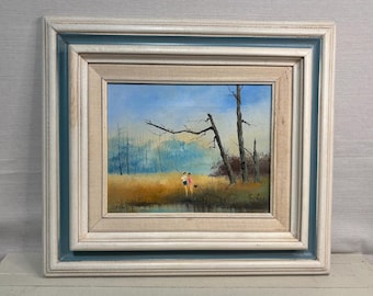 Vintage Original Oil Painting | Signed Framed Landscape Art | Moody Tonalist Mid-Century Countryside Wall Decor | Beach Painting