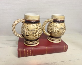 Vintage Ceramarte Ship Mugs | Made in Brazil | Nautical Barware Set | 2 Piece