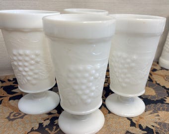 Vintage Set of 4 Milk Glass Footed Dessert Cups  | Westmoreland Paneled Grape Sherbet Glasses | Cottagecore Drinkware