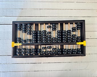 Vintage Chinese Abacus | Black and Gold Suanpan | Retro Home Decor | Mid-Century Office Decor | Teacher Gift