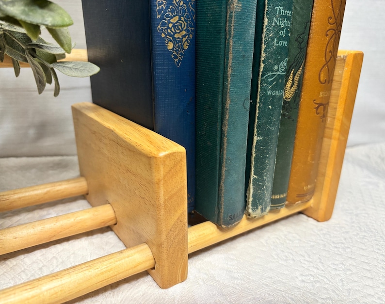 Vintage Expanding Bookcase Shelf | Natural Wood Dowel Slotted Book ...