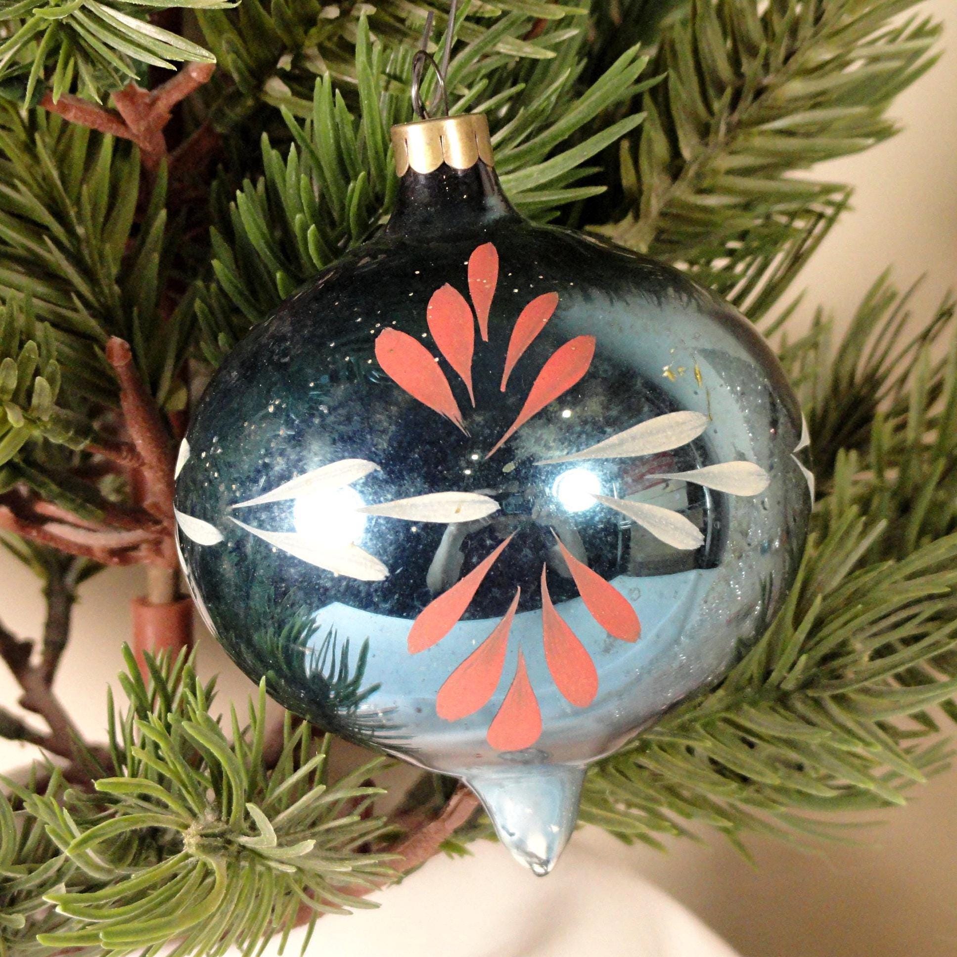 Santa Heim Blue Turnip Shaped Christmas Ornament Vintage 1940's US