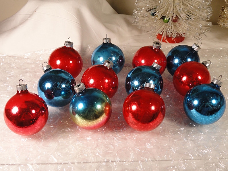 Set 12 Vintage Red and Blue Balls Christmas Ornaments in North American ...