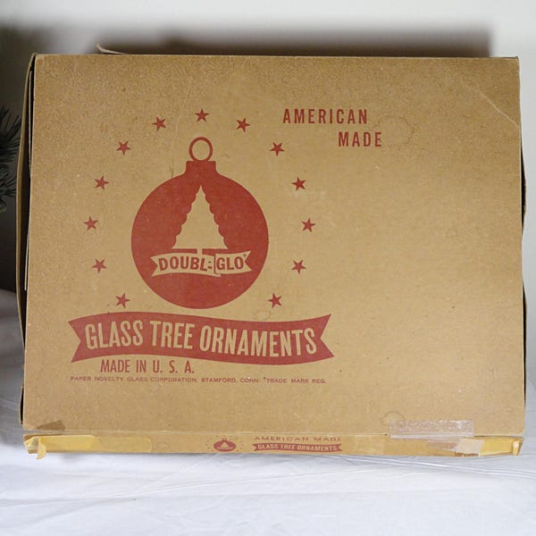 Vintage Large Paper Novelty Doubl-Glo Empty Glass Christmas Ornament Storage Box