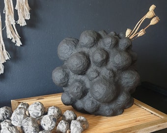 Black Peporis Irregular Bubble Vase – Sculptural EcoMache Form | Wabi-Sabi | Modern Loft Minimalist Décor | Gallery Style Interior décor