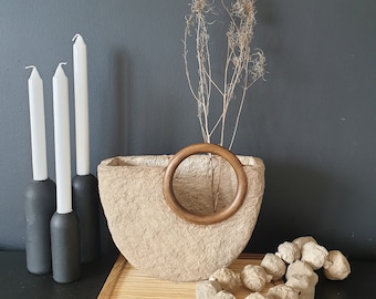 Scirpus Paper Mache U-Shape Vase – Neutral Stone Effect, Dried Plants Decor