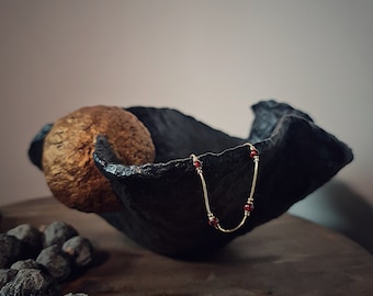 Black Cerasus Wabi Sabi Pedestal Bowl – Sculptural Paper Mache Centrepiece, Black Stone Effect Decorative Object, Slow Living Home Art