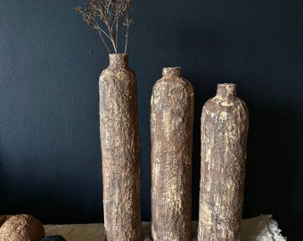 Fraxinus Wabi Sabi Vase Set | Ceramic Effect Paper Mache, Japandi Decor