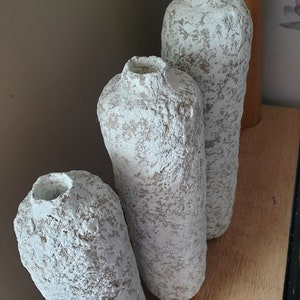 Lot de 3 vases, papier mâché, vase texturé, plan de travail naturel minimaliste Japandi, plantes séchées, plantes séchées, blanc brut, grand vase image 6