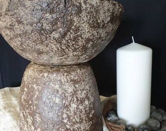 Carnea Handmade Paper Mache Pedestal Bowl – Walnut Finish, Rustic Home Decor
