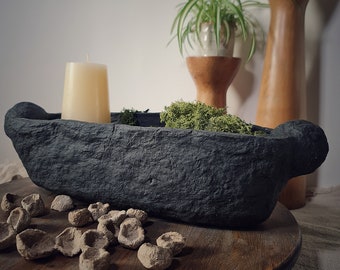 Vernus Wabi Sabi Black Bowl – Long Oval Textured Tray, Handmade Eco-Conscious Decor